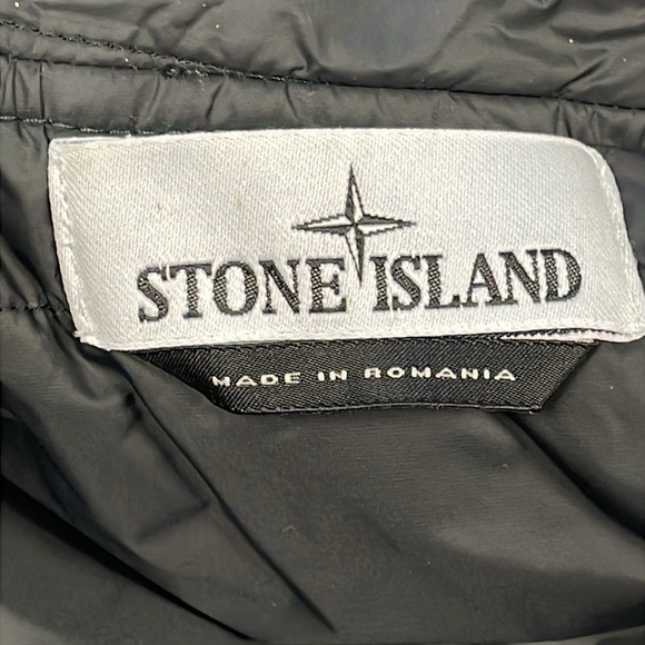 New Stone Island Logo Appliqued Wool Blend Hooded Jacket Blue Knit Sleeve Sz M - Picture 9 of 16